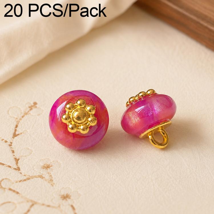 Confezione da 20 bottoni piatti in resina con perline dorate e gambo a forma di fiore per Hanfu Cheongsam, 16L-10mm