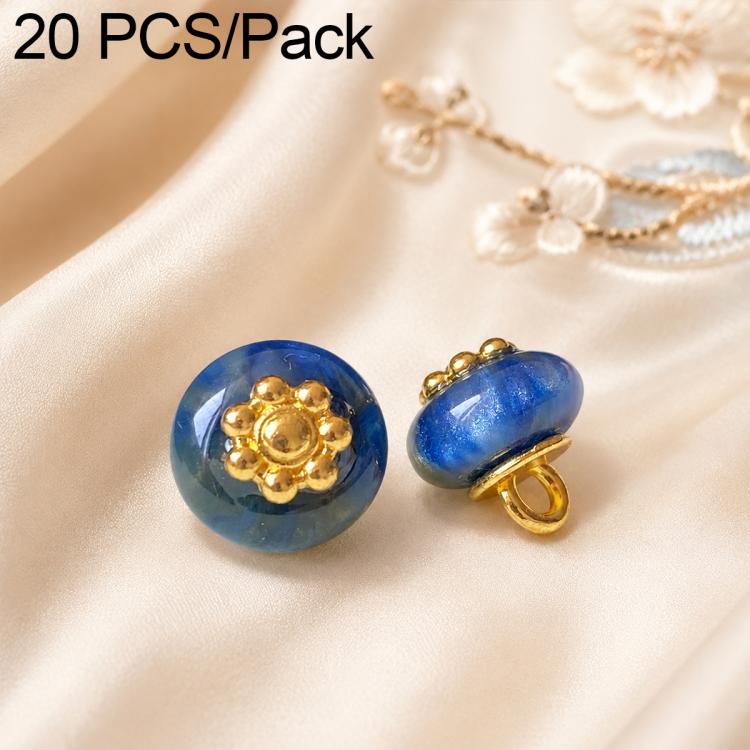 Confezione da 20 bottoni piatti in resina con perline dorate e gambo a forma di fiore per Hanfu Cheongsam, 16L-10mm