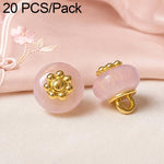 Confezione da 20 bottoni piatti in resina con perline dorate e gambo a forma di fiore per Hanfu Cheongsam, 16L-10mm