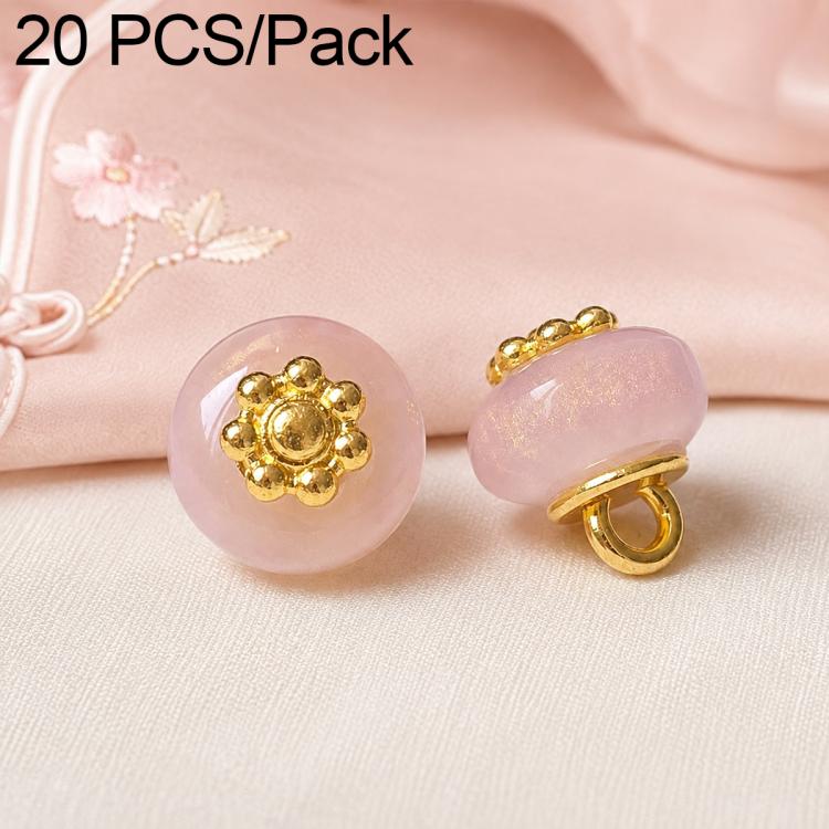 Confezione da 20 bottoni piatti in resina con perline dorate e gambo a forma di fiore per Hanfu Cheongsam, 16L-10mm