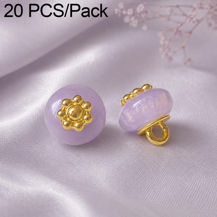 Confezione da 20 bottoni piatti in resina con perline dorate e gambo a forma di fiore per Hanfu Cheongsam, 16L-10mm