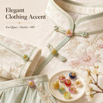 Confezione da 20 bottoni piatti in resina con perline dorate e gambo a forma di fiore per Hanfu Cheongsam, 16L-10mm