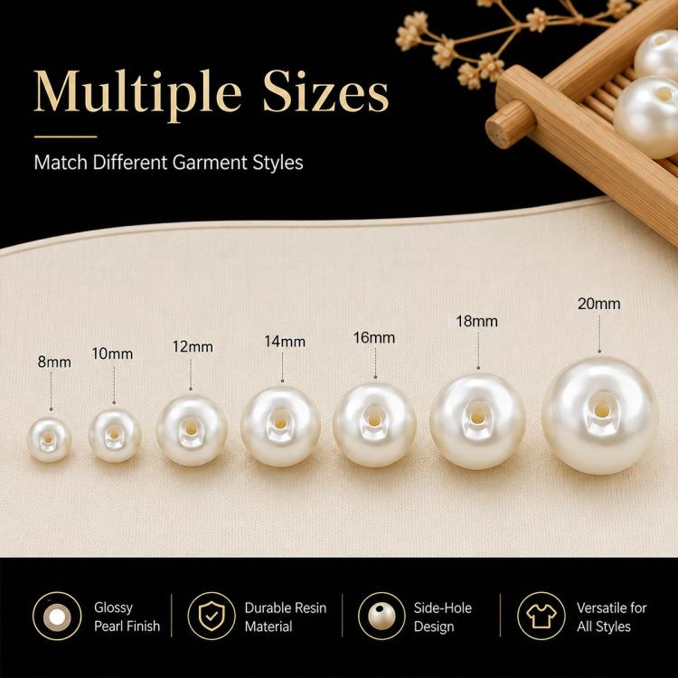 Confezione da 20 bottoni in resina lucida con foro laterale e nodo cinese in perla per Hanfu Cheongsam, 8mm, 10mm, 12mm, 14mm, 16mm, 18mm, 20mm