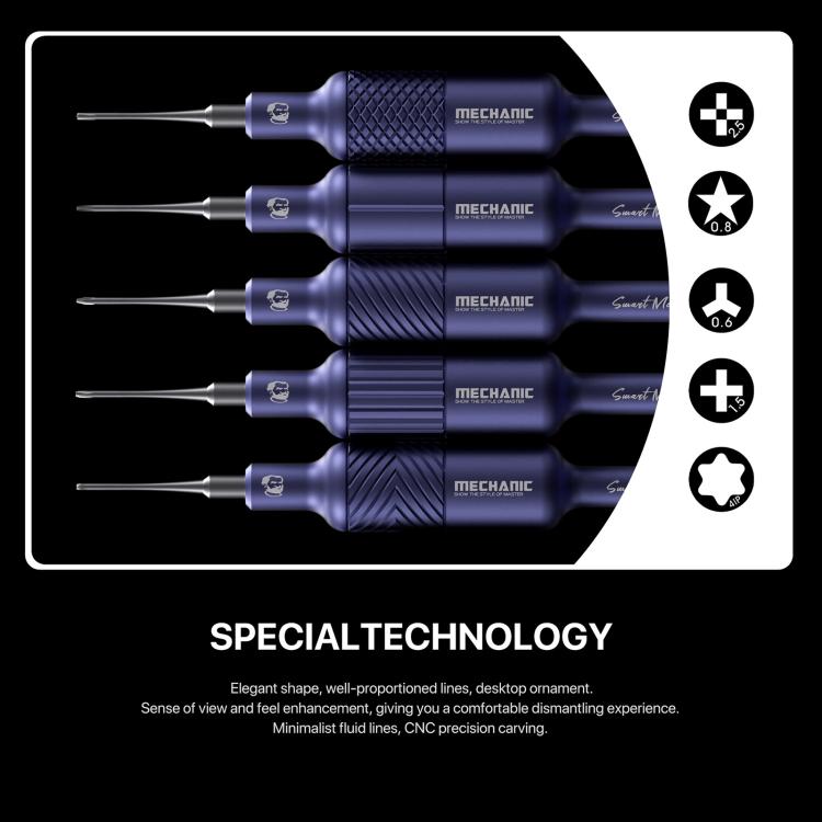 MECHANIC Smart Mortar Magnetic Precision S2 Steel 2D Screwdriver Set, 5 PCS/Pack, 4 PCS/Pack