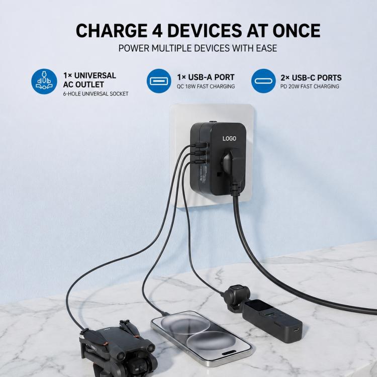 PD35W 2-Port Type-C + USB-A Universal Travel Adapter Worldwide Charger