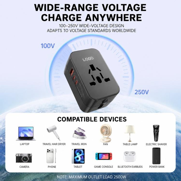 PD35W 2-Port Type-C + USB-A Universal Travel Adapter Worldwide Charger