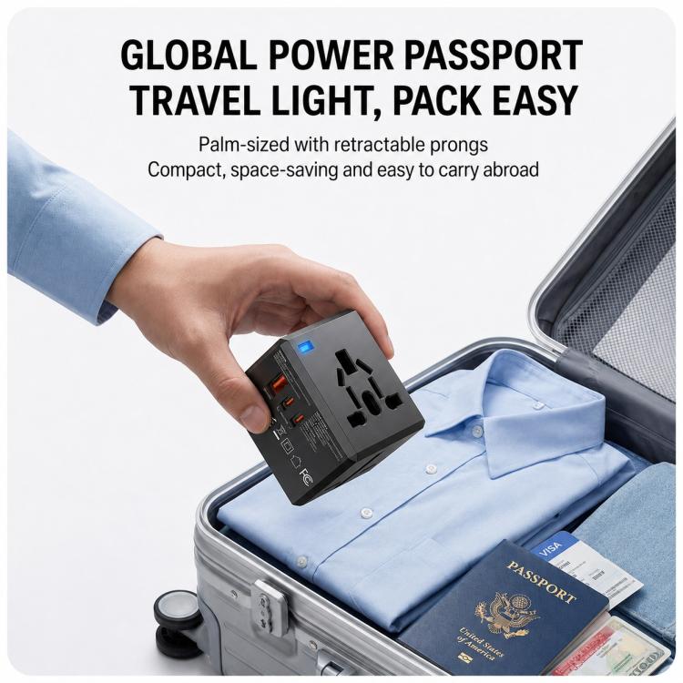 2-Port Type-C + USB-A Universal Travel Adapter Socket Worldwide Charger, 3.4A, PD20W, PD35W