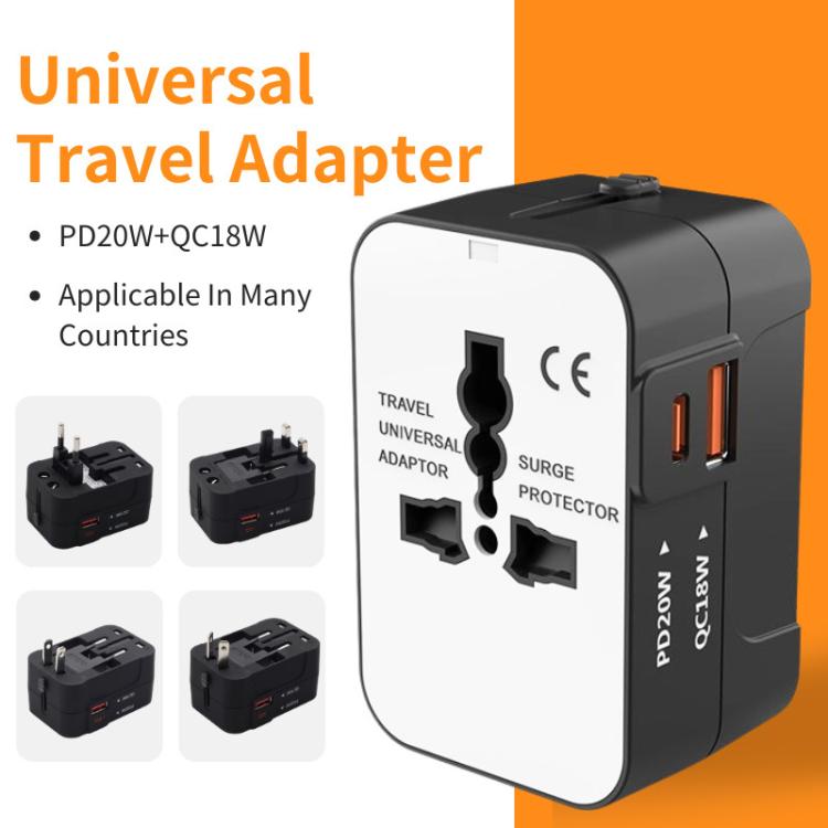 PD20W QC18W Universal Travel Adapter Multifunctional Power Socket Charger, PD20W+QC18W
