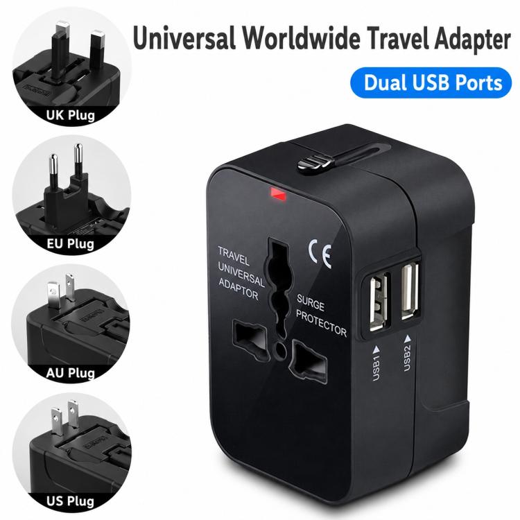 Universal Travel Adapter Multifunctional Power Socket Charger, 2.1A Dual-Port USB, 2.4A USB+Type-C