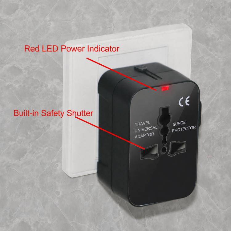 Universal Travel Adapter Multifunctional Power Socket Charger, 2.1A Dual-Port USB, 2.4A USB+Type-C