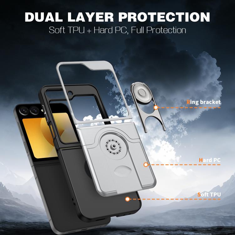 Cover scorrevole per fotocamera, supporto girevole 2 in 1, custodia per telefono antiurto con airbag., For Galaxy Z Flip6 5G