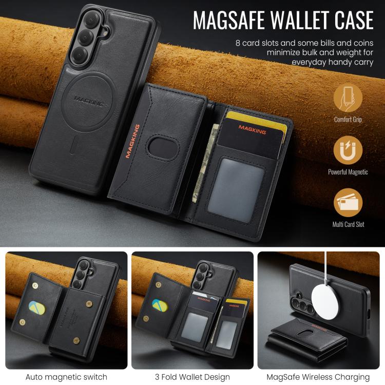 MAKGING Serie K5 Portafoglio pieghevole a tre ante con protezione RFID e custodia magnetica rimovibile per telefono, For Galaxy S26 FE 5G, For Galaxy S26+ 5G, For Galaxy S26 Ultra 5G