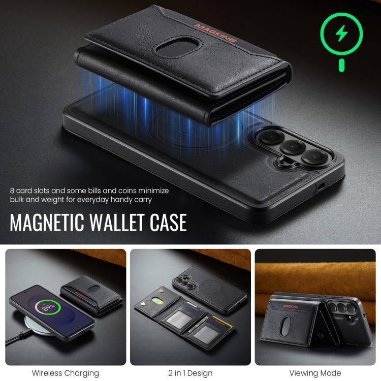 MAKGING Serie K5 Portafoglio pieghevole a tre ante con protezione RFID e custodia magnetica rimovibile per telefono, For Galaxy S26 FE 5G, For Galaxy S26+ 5G, For Galaxy S26 Ultra 5G