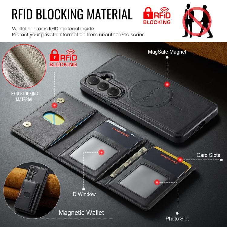 MAKGING Serie K5 Portafoglio pieghevole a tre ante con protezione RFID e custodia magnetica rimovibile per telefono, For Galaxy S26 FE 5G, For Galaxy S26+ 5G, For Galaxy S26 Ultra 5G