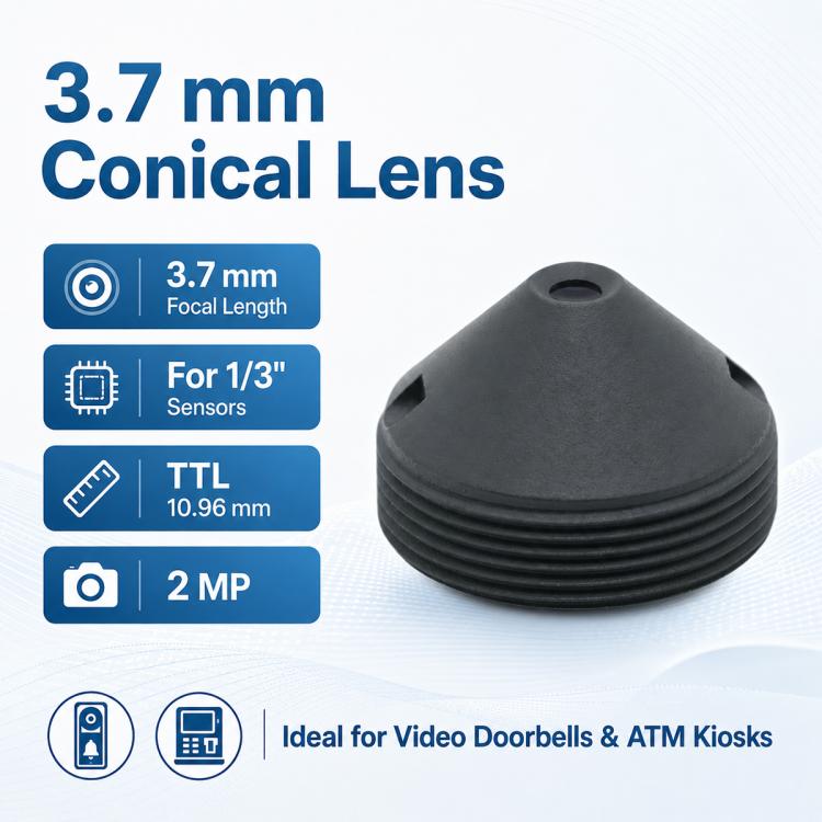 Obiettivo per videocamera/sportello bancomat con punta da 3,7 mm M12 da 1/3 di pollice e 2 MP, 3.7mm M12 Lens