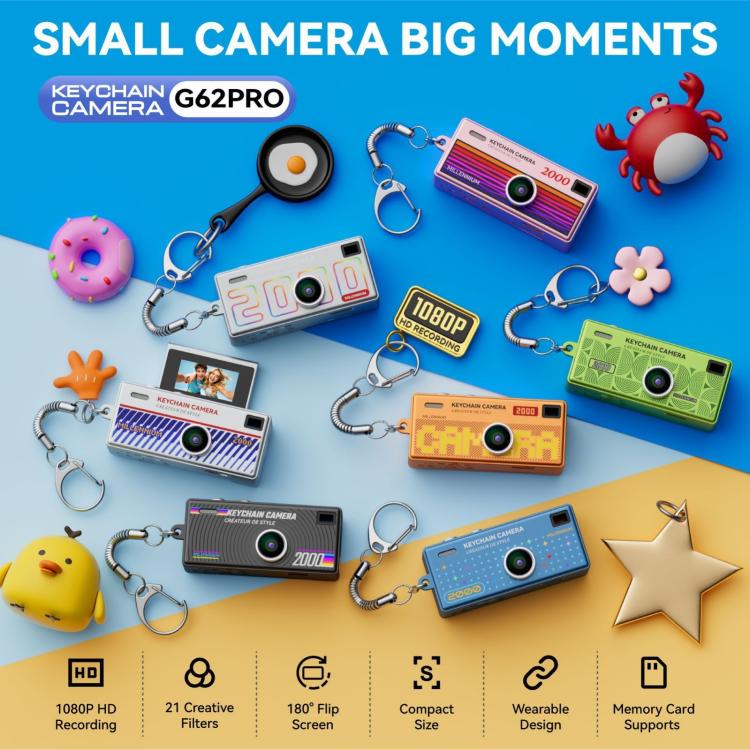 G62 Pro Schermo Flip da 0,97 pollici 1080P HD Pixel Portachiavi Retro Mini Fotocamera da Pollice