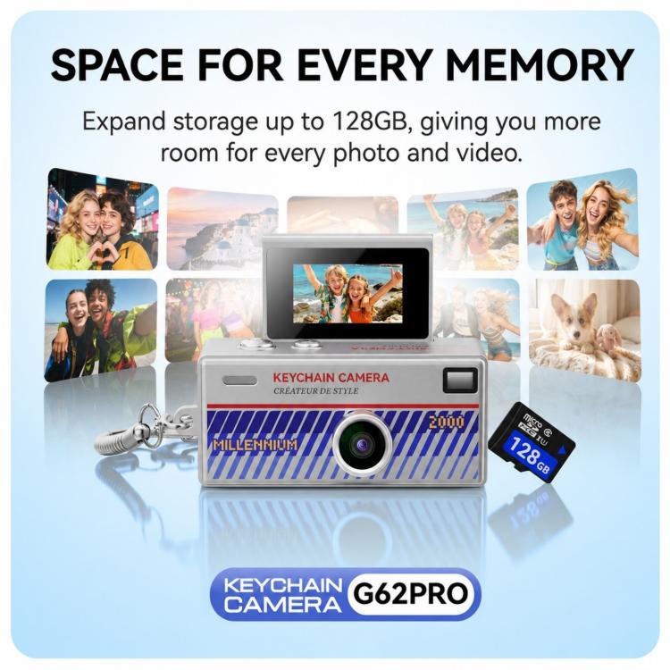 G62 Pro Schermo Flip da 0,97 pollici 1080P HD Pixel Portachiavi Retro Mini Fotocamera da Pollice