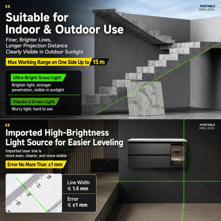 Livella laser portatile ad alta precisione ZHENBING con staffa a L, AA Batteries, Built-in Li-battery