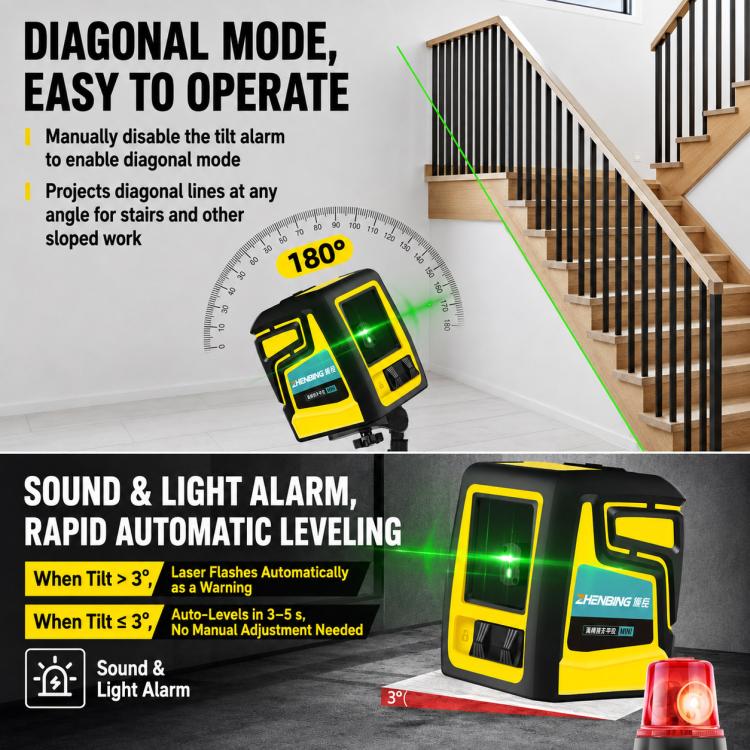Livella laser portatile ad alta precisione ZHENBING con staffa a L, AA Batteries, Built-in Li-battery
