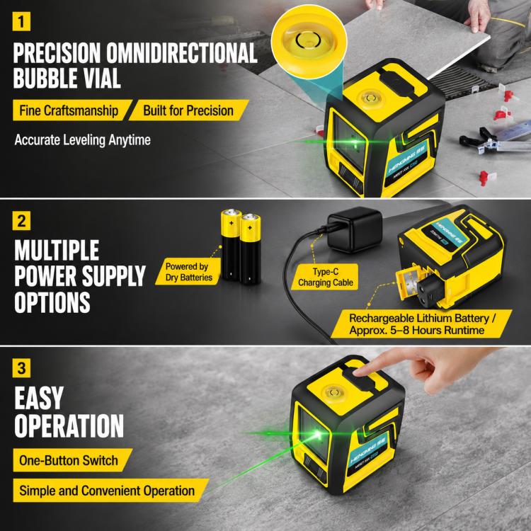 Livella laser portatile ad alta precisione ZHENBING con staffa a L, AA Batteries, Built-in Li-battery