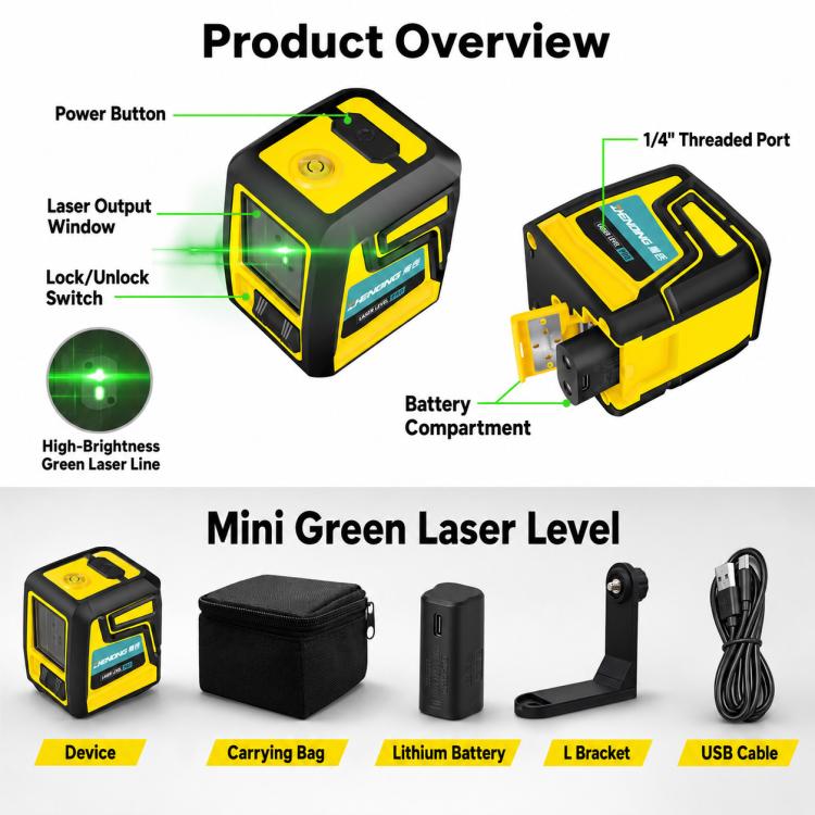 Livella laser portatile ad alta precisione ZHENBING con staffa a L, AA Batteries, Built-in Li-battery
