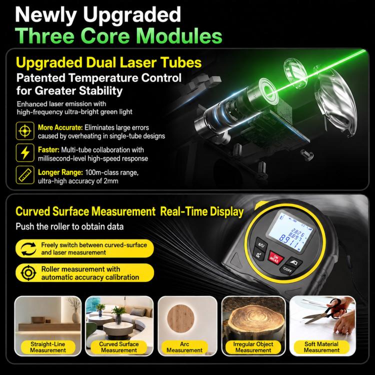 ZHENBING Strumento di misurazione laser 4 in 1: telemetro laser da 40 m e metro a nastro da 5 m