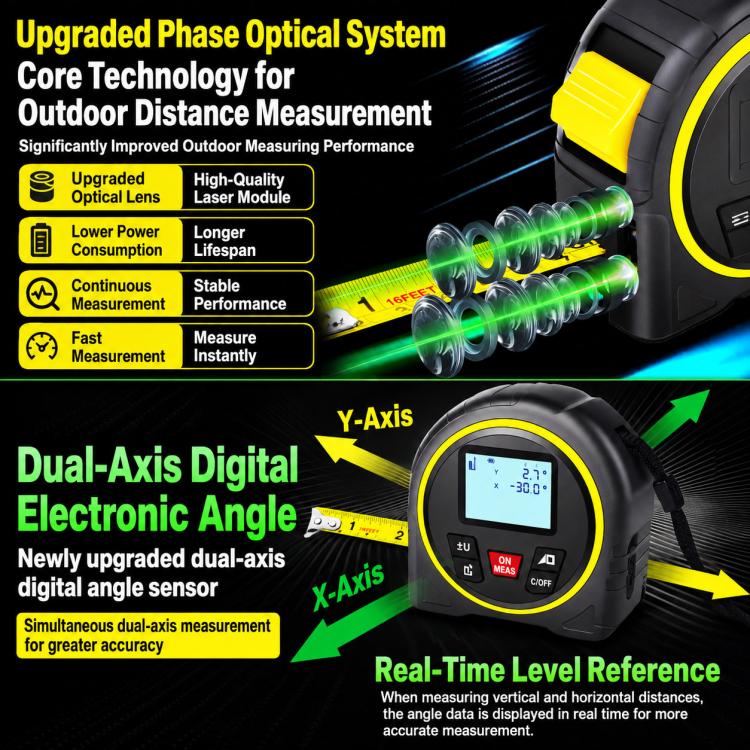 ZHENBING Strumento di misurazione laser 4 in 1: telemetro laser da 40 m e metro a nastro da 5 m