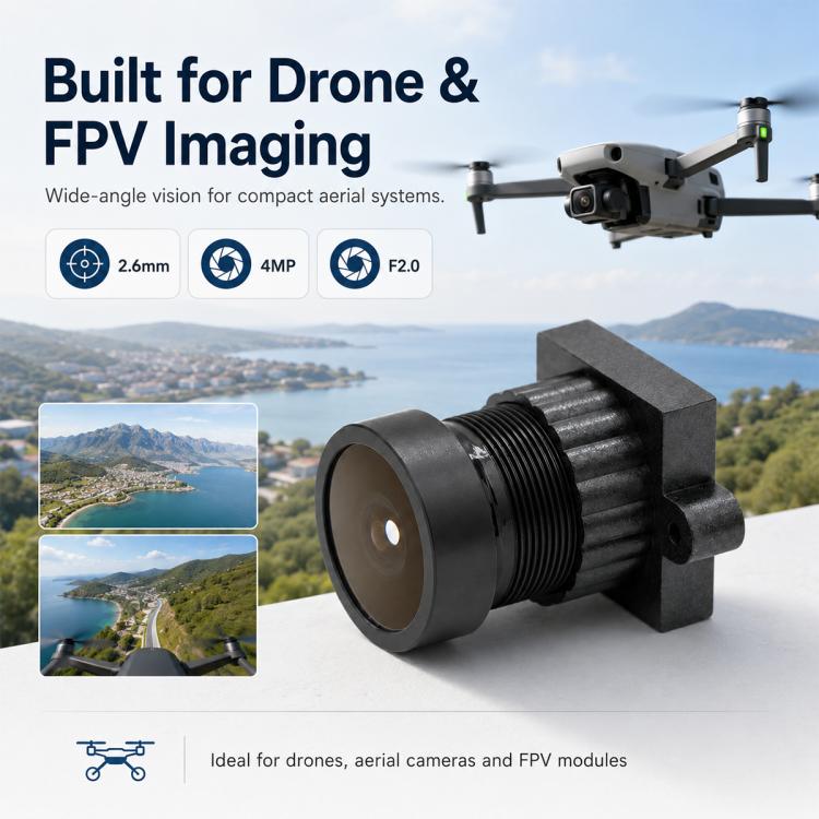 Modulo obiettivo FPV ultra grandangolare HD da 4 MP con apertura F2.0 da 1/2,9 pollici per fotografia aerea e trasmissione di immagini., F2.0 4MP HD Lens