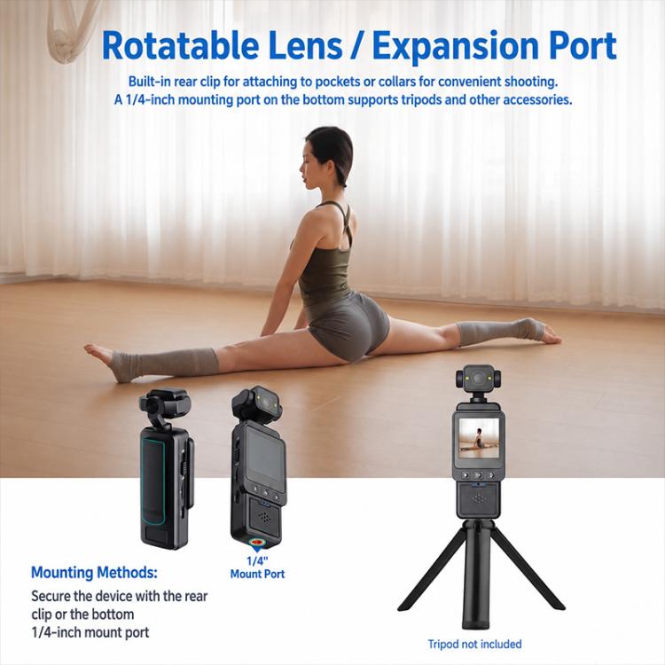 DV01 Fotocamera sportiva tascabile portatile con obiettivo girevole a 180°, WiFi+32G, WiFi+64G, WiFi+128G, Non-WiFi, Non-WiFi+32G, Non-WiFi+64G, Non-WiFi+128G