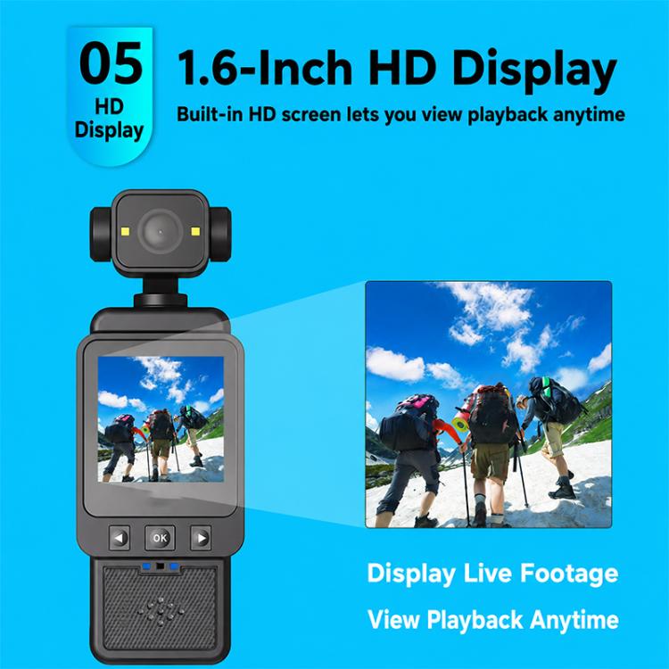 DV01 Fotocamera sportiva tascabile portatile con obiettivo girevole a 180°, WiFi+32G, WiFi+64G, WiFi+128G, Non-WiFi, Non-WiFi+32G, Non-WiFi+64G, Non-WiFi+128G