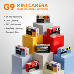 Mini fotocamera portatile portachiavi G9 4K con doppia fotocamera, schermo IPS rotante da 1,97 pollici.