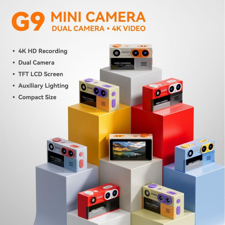 Mini fotocamera portatile portachiavi G9 4K con doppia fotocamera, schermo IPS rotante da 1,97 pollici.