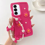 Custodia per telefono con ciondolo a forma di margherita e perla color macaron, con catena a bracciale., For Galaxy A16 5G / 4G