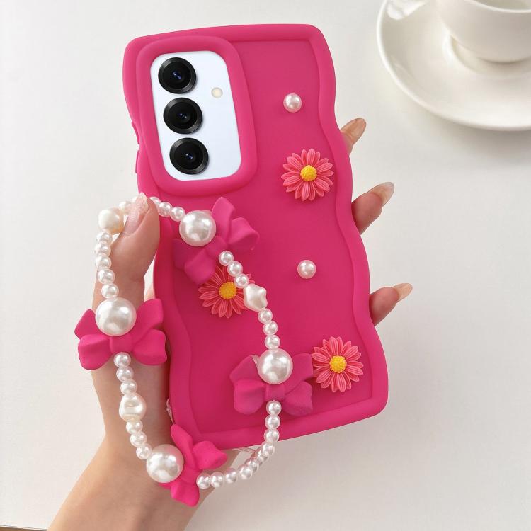 Custodia per telefono con ciondolo a forma di margherita e perla color macaron, con catena a bracciale., For Galaxy A16 5G / 4G