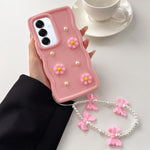 Custodia per telefono con ciondolo a forma di margherita e perla color macaron, con catena a bracciale., For Galaxy A16 5G / 4G