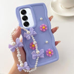 Custodia per telefono con ciondolo a forma di margherita e perla color macaron, con catena a bracciale., For Galaxy A16 5G / 4G