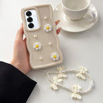 Custodia per telefono con ciondolo a forma di margherita e perla color macaron, con catena a bracciale., For Galaxy A16 5G / 4G