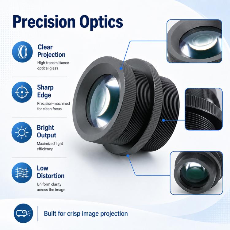 Obiettivo per proiettore pubblicitario, compatibile con pellicola da 25 mm, rapporto di proiezione 1:0,5, obiettivo ad alta definizione, alta luminosità e bassa distorsione., rojection Light Lens