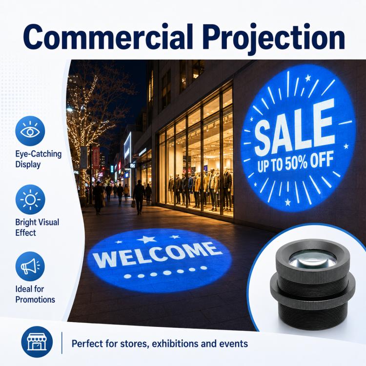 Obiettivo per proiettore pubblicitario, compatibile con pellicola da 25 mm, rapporto di proiezione 1:0,5, obiettivo ad alta definizione, alta luminosità e bassa distorsione., rojection Light Lens