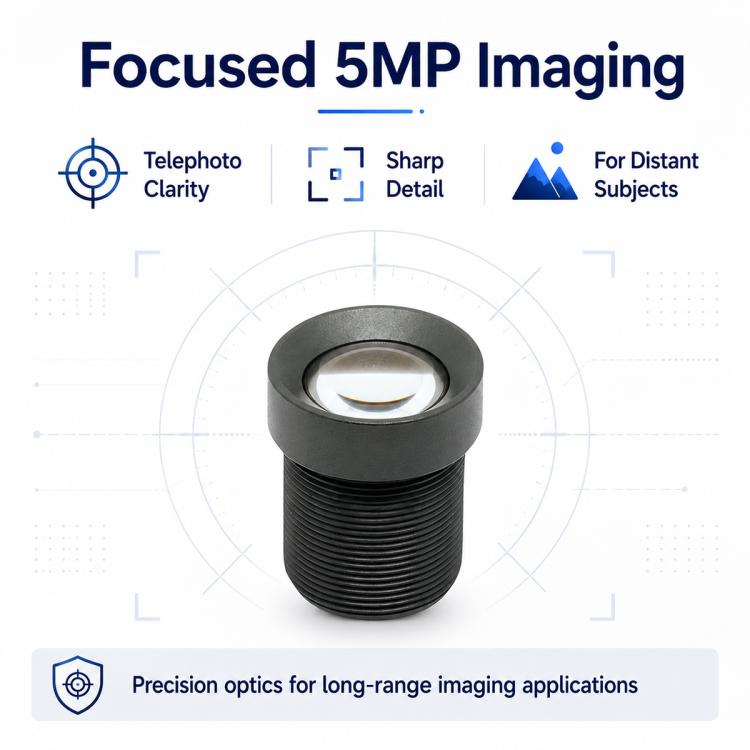 Obiettivo di sorveglianza teleobiettivo da 12 mm, obiettivo a infrarossi HD da 5 MP a bassa distorsione per sensori da 1/2,7 pollici., 12mm Telephoto Surveillance Lens