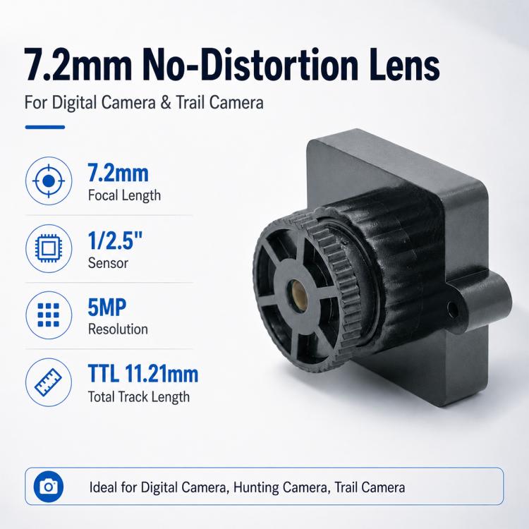 Obiettivo M12 a bassa distorsione da 7,2 mm e 5 MP per sensori da 1/2,5 pollici, fotocamere digitali e fotocamere da caccia., 7.2mm M12 Lens