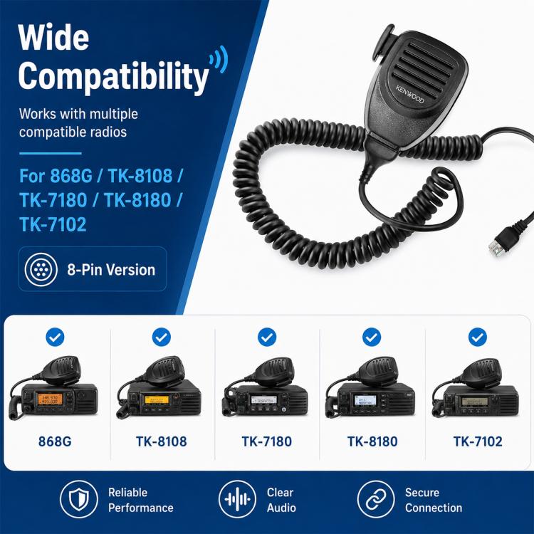 Microfono a spalla con altoparlante a 8 pin per KENWOOD TK8108 / TK7180, without Hook, with Hook