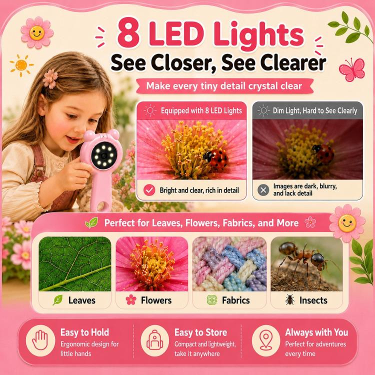 Microscopio digitale portatile 3 in 1 per bambini con lente d'ingrandimento.
