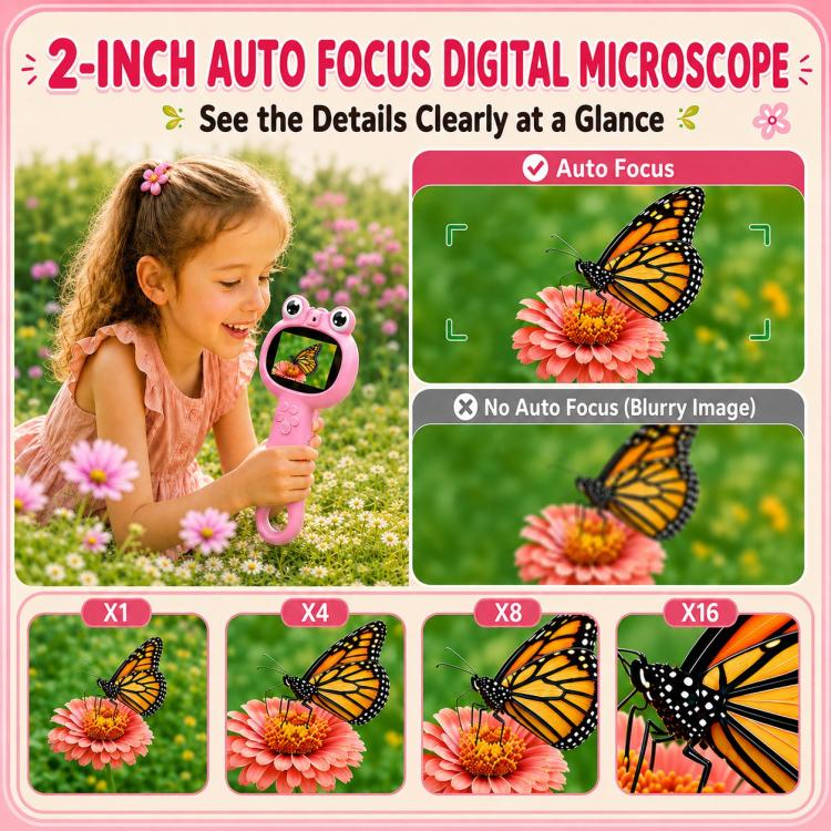 Microscopio digitale portatile 3 in 1 per bambini con lente d'ingrandimento.