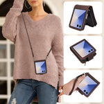 Portafoglio multifunzionale con cerniera satinata e custodia per telefono in pelle., For Galaxy Z Flip8 5G