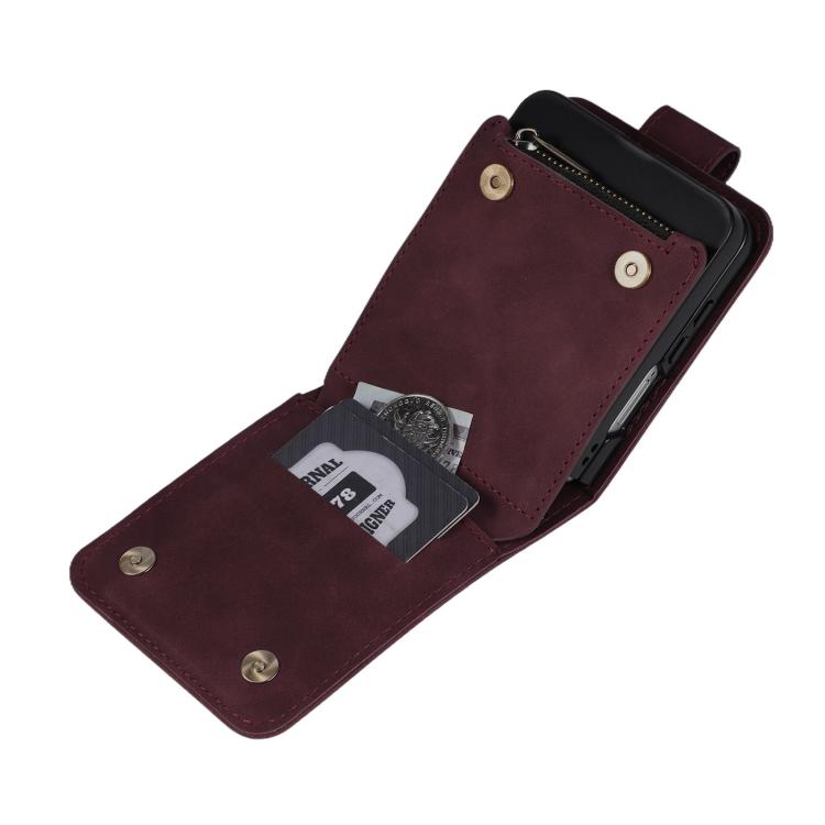Portafoglio multifunzionale con cerniera satinata e custodia per telefono in pelle., For Galaxy Z Flip8 5G