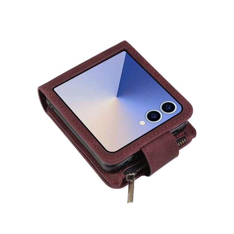 Portafoglio multifunzionale con cerniera satinata e custodia per telefono in pelle., For Galaxy Z Flip8 5G
