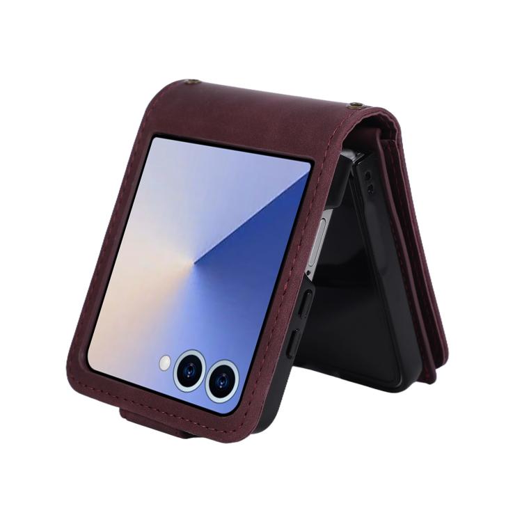 Portafoglio multifunzionale con cerniera satinata e custodia per telefono in pelle., For Galaxy Z Flip8 5G