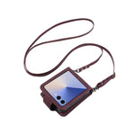 Portafoglio multifunzionale con cerniera satinata e custodia per telefono in pelle., For Galaxy Z Flip8 5G