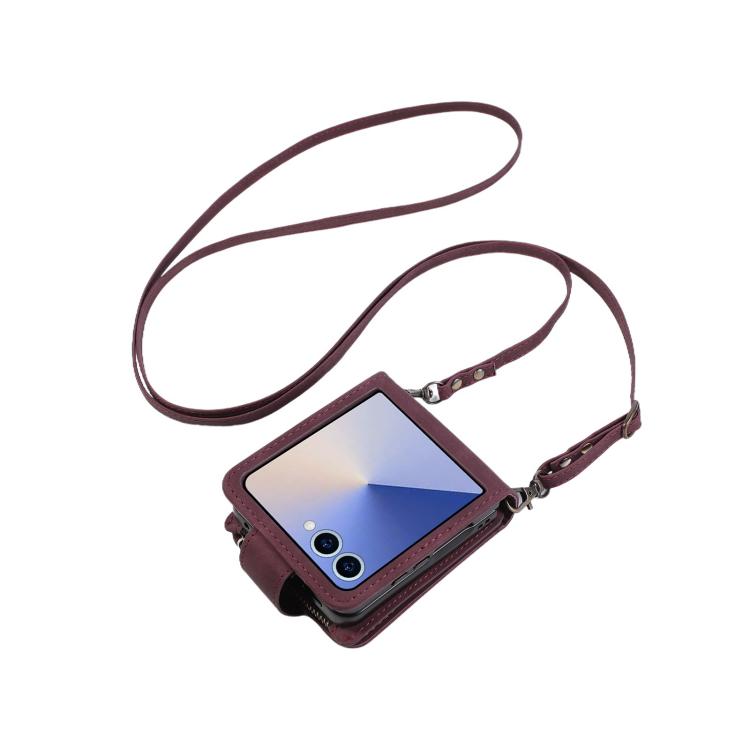 Portafoglio multifunzionale con cerniera satinata e custodia per telefono in pelle., For Galaxy Z Flip8 5G